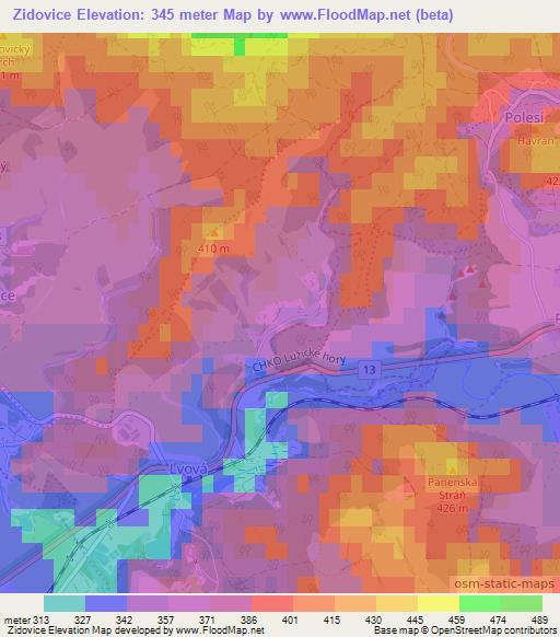 Zidovice,Czech Republic Elevation Map