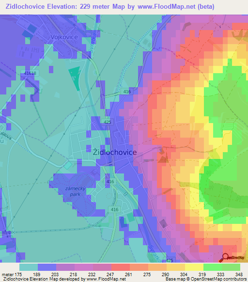 Zidlochovice,Czech Republic Elevation Map