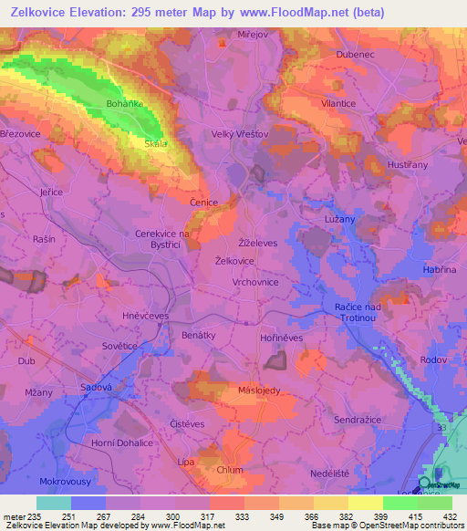 Zelkovice,Czech Republic Elevation Map