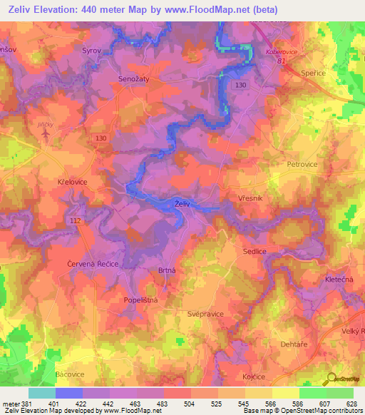Zeliv,Czech Republic Elevation Map