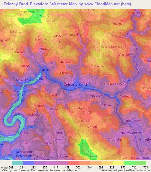 Zelezny Brod,Czech Republic Elevation Map