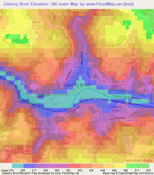 Zelezny Brod,Czech Republic Elevation Map