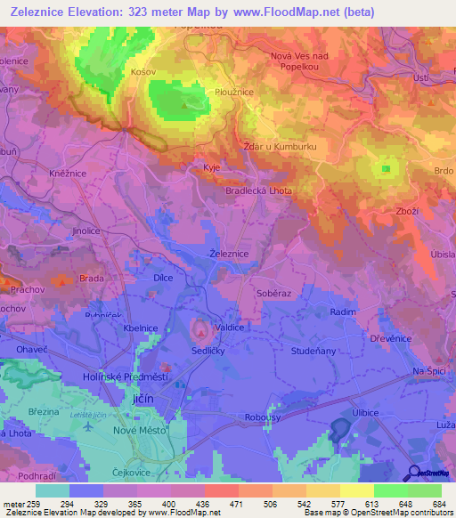 Zeleznice,Czech Republic Elevation Map