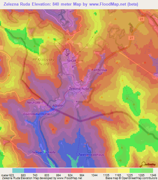Zelezna Ruda,Czech Republic Elevation Map