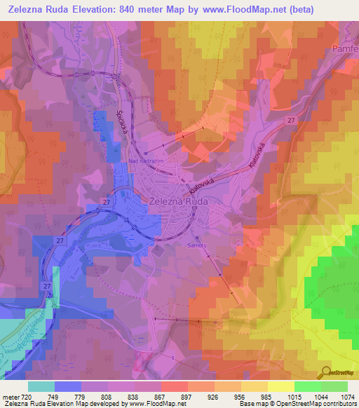 Zelezna Ruda,Czech Republic Elevation Map