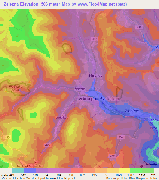 Zelezna,Czech Republic Elevation Map