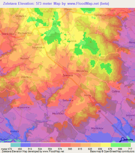 Zeletava,Czech Republic Elevation Map