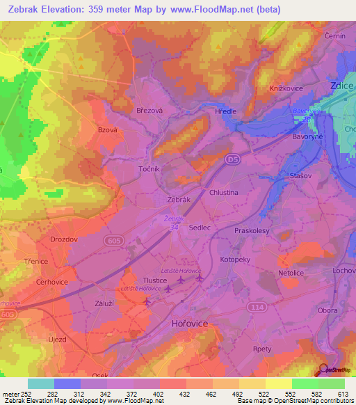 Zebrak,Czech Republic Elevation Map