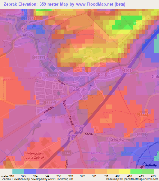 Zebrak,Czech Republic Elevation Map