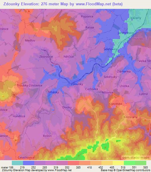 Zdounky,Czech Republic Elevation Map