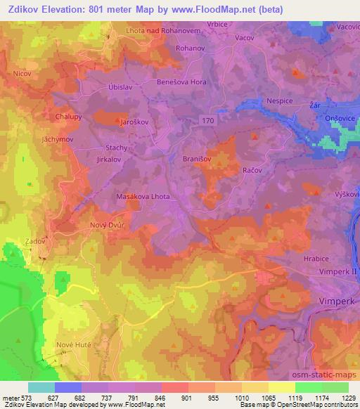 Zdikov,Czech Republic Elevation Map