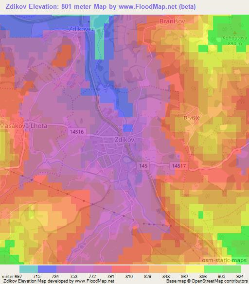 Zdikov,Czech Republic Elevation Map
