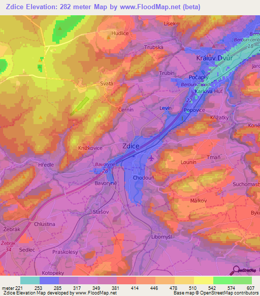 Zdice,Czech Republic Elevation Map