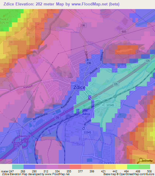 Zdice,Czech Republic Elevation Map