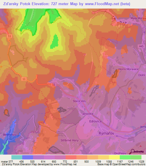 Zd'arsky Potok,Czech Republic Elevation Map