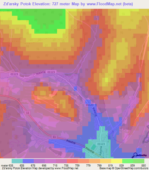 Zd'arsky Potok,Czech Republic Elevation Map