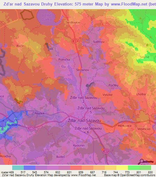 Zd'ar nad Sazavou Druhy,Czech Republic Elevation Map