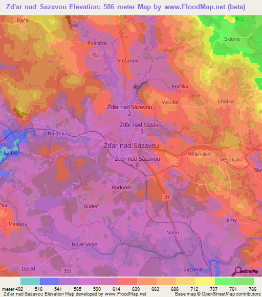 Zd'ar nad Sazavou,Czech Republic Elevation Map