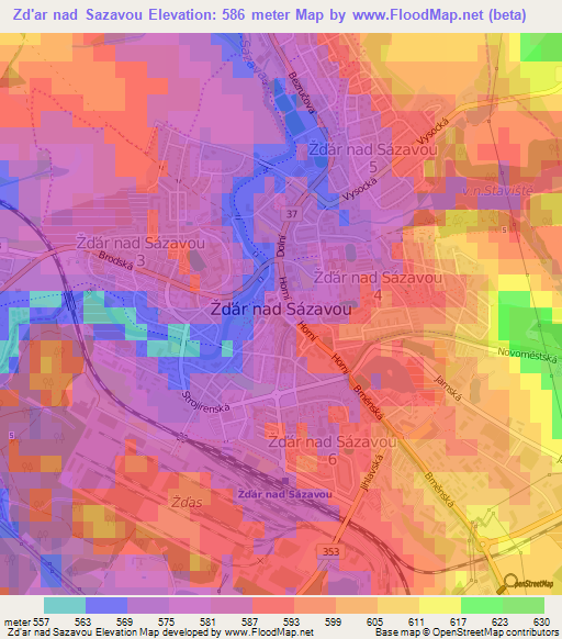 Zd'ar nad Sazavou,Czech Republic Elevation Map