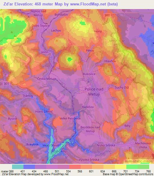 Zd'ar,Czech Republic Elevation Map