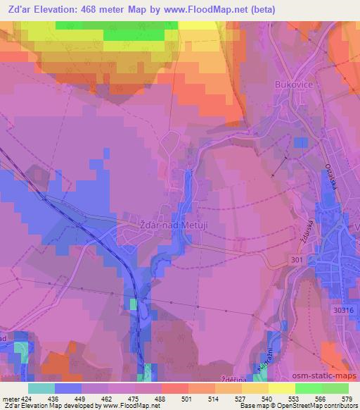 Zd'ar,Czech Republic Elevation Map
