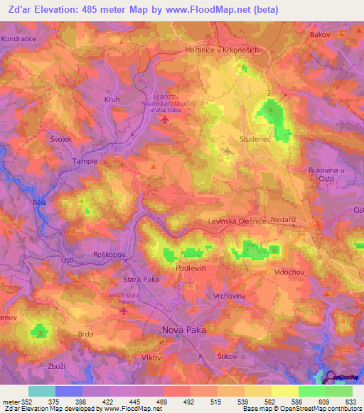Zd'ar,Czech Republic Elevation Map