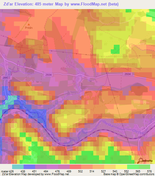 Zd'ar,Czech Republic Elevation Map