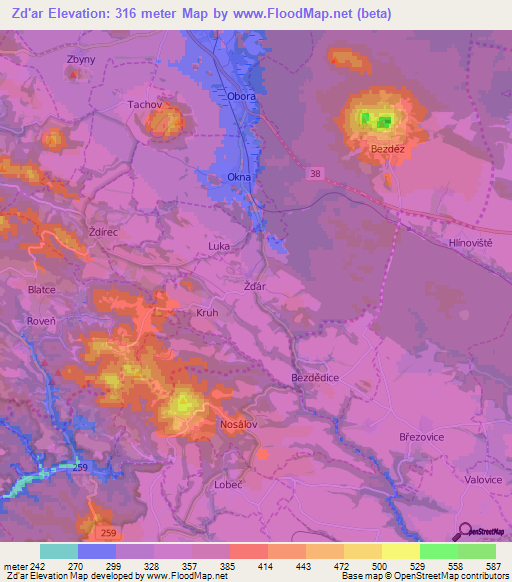 Zd'ar,Czech Republic Elevation Map