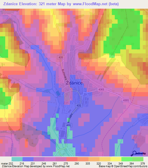 Zdanice,Czech Republic Elevation Map