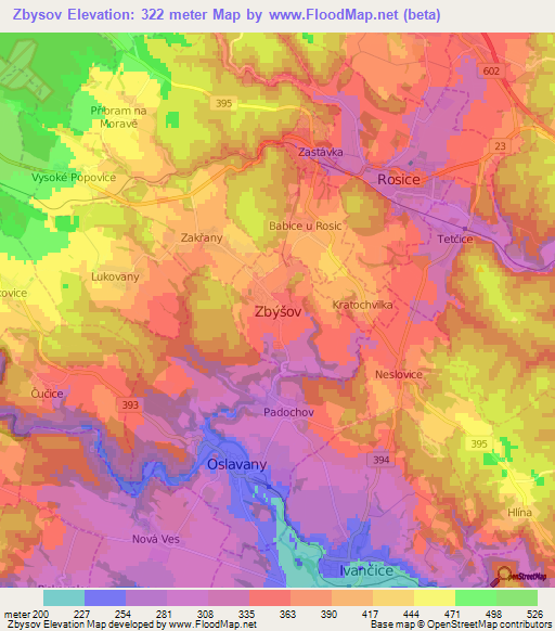 Zbysov,Czech Republic Elevation Map
