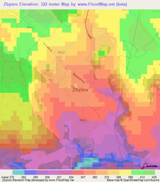 Zbysov,Czech Republic Elevation Map