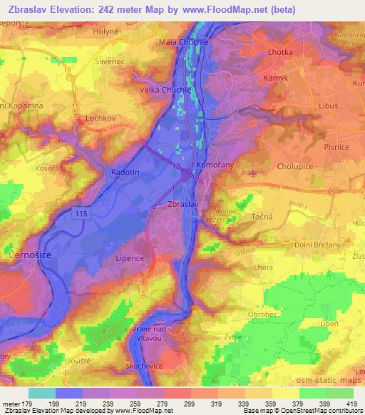 Zbraslav,Czech Republic Elevation Map