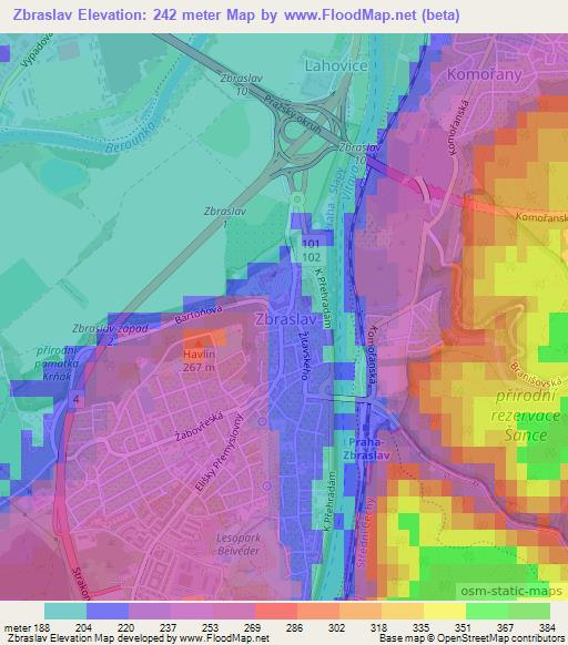 Zbraslav,Czech Republic Elevation Map