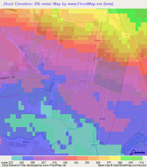 Zbozi,Czech Republic Elevation Map