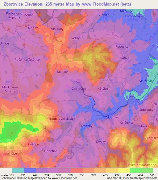 Zborovice,Czech Republic Elevation Map