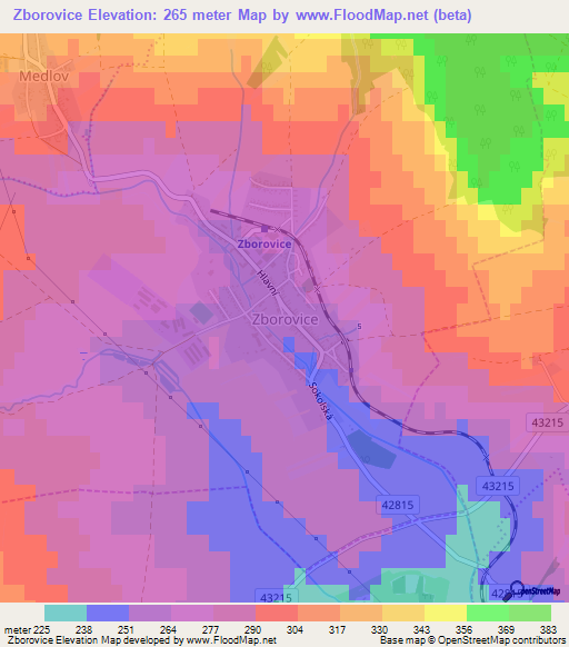 Zborovice,Czech Republic Elevation Map