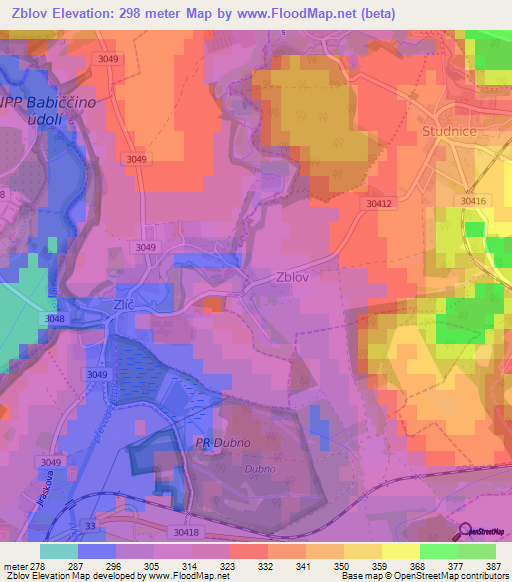 Zblov,Czech Republic Elevation Map