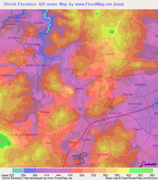 Zbiroh,Czech Republic Elevation Map