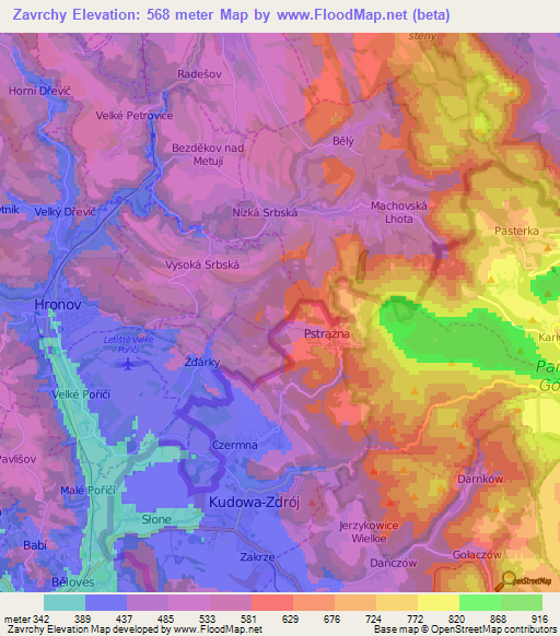 Zavrchy,Czech Republic Elevation Map
