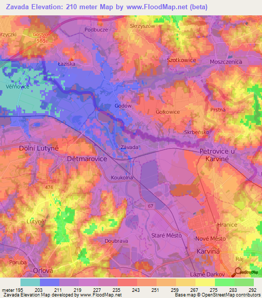 Zavada,Czech Republic Elevation Map