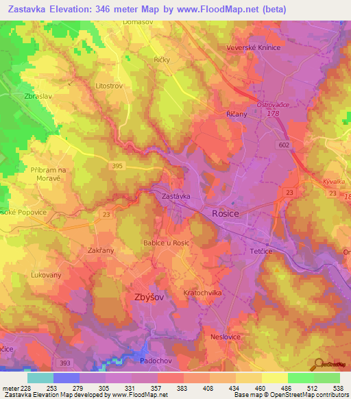 Zastavka,Czech Republic Elevation Map