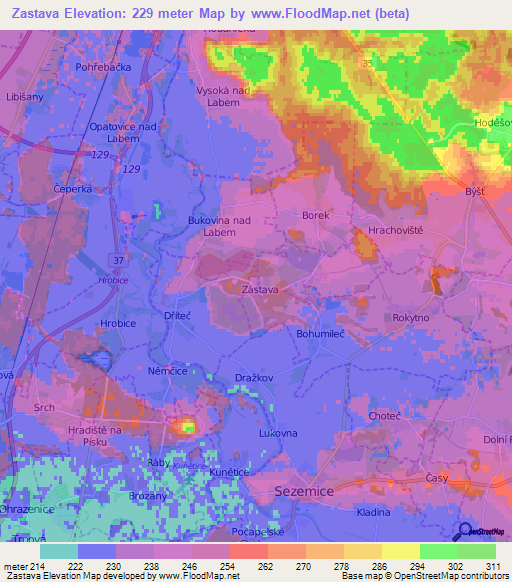 Zastava,Czech Republic Elevation Map