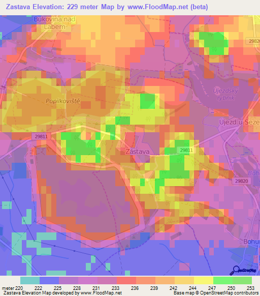 Zastava,Czech Republic Elevation Map