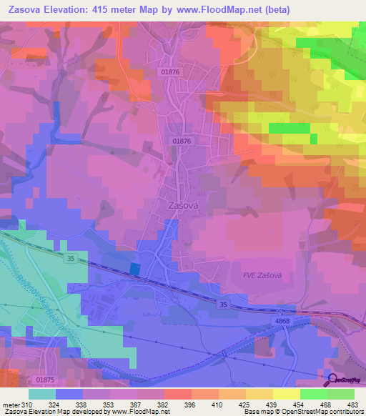 Zasova,Czech Republic Elevation Map
