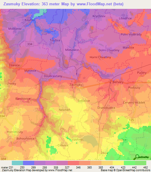 Zasmuky,Czech Republic Elevation Map