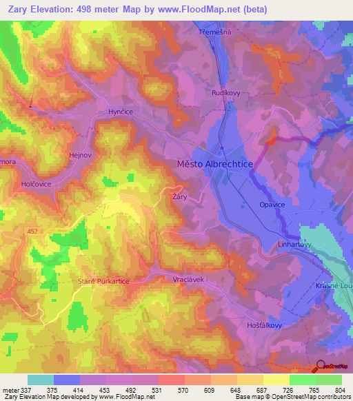 Zary,Czech Republic Elevation Map