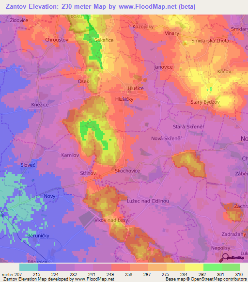 Zantov,Czech Republic Elevation Map