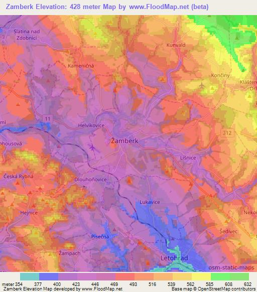 Zamberk,Czech Republic Elevation Map