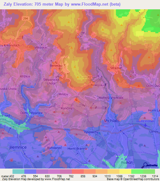 Zaly,Czech Republic Elevation Map
