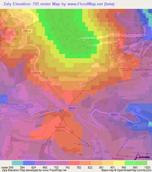 Zaly,Czech Republic Elevation Map
